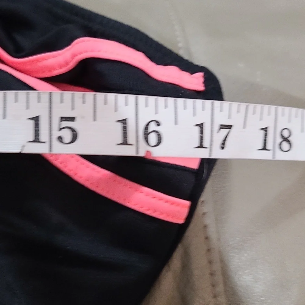 Reebok Womens Swimsuit One Piece Black/Coral Criss-cross Straps Ruched Sz 12 EUC